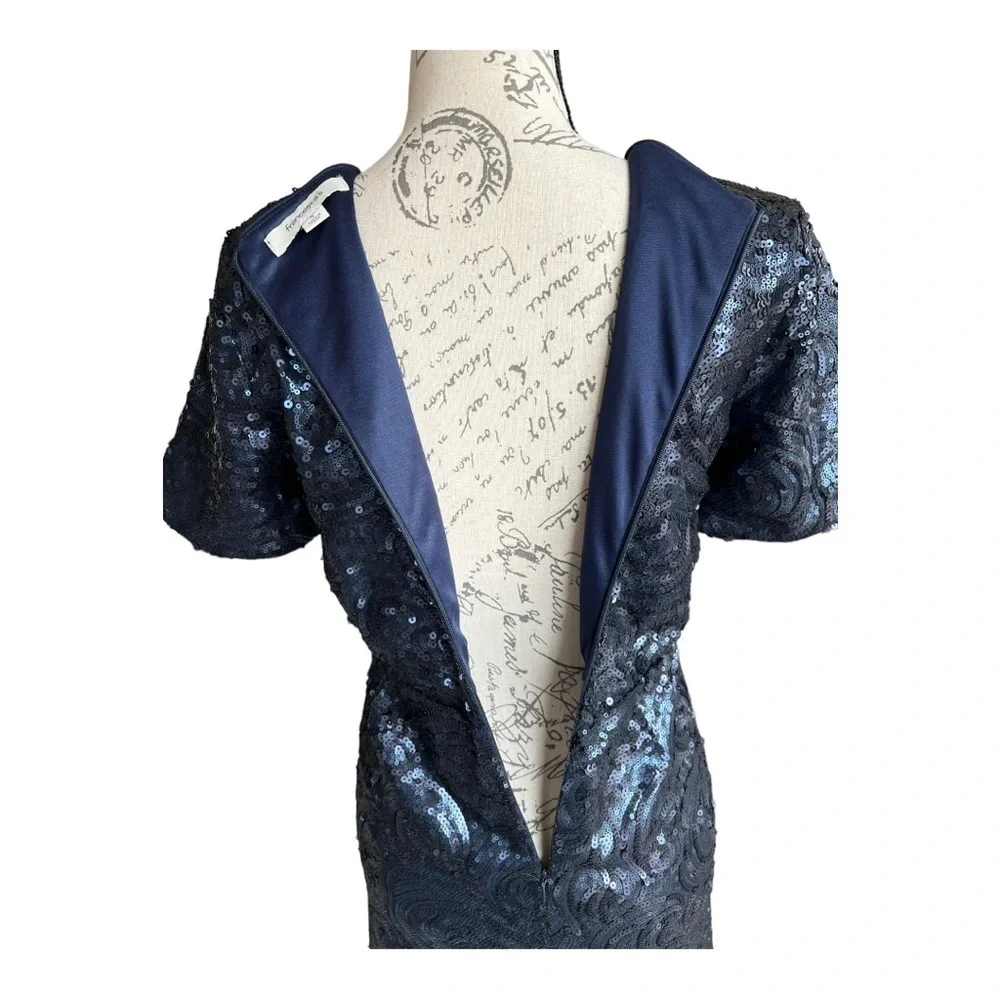 Francesca Women Sequin Dress S Blue Navy Beaded Short Sleeve Party Cocktail - Picture 7 of 12